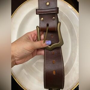DKNY Brown Leather Belt with Gold Buckle